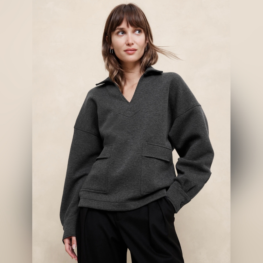NWT - Banana Republic Dark Charcoal Scuba Patch Pockets Sweatshirt - Size L